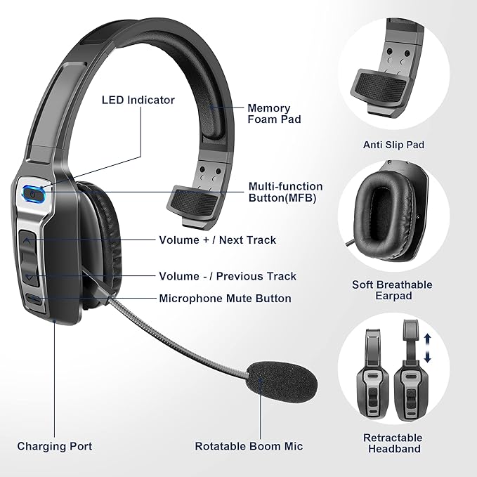Sarevile Trucker Bluetooth Headset, V5.2 Wireless Headset - Image 6