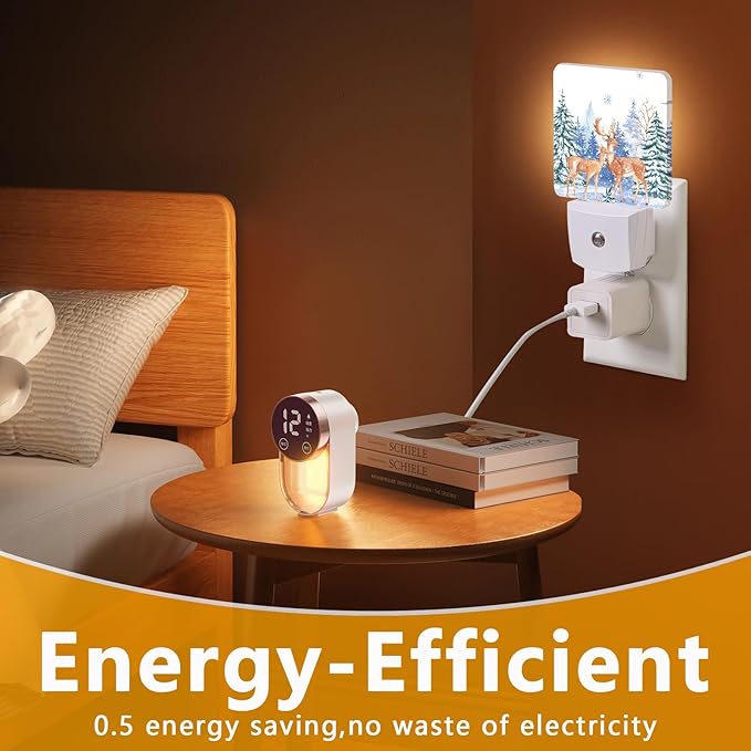 GANTINIR Vintage Deer Forest Night Light, Plug-into Winter Animals Nightlight - Image 7