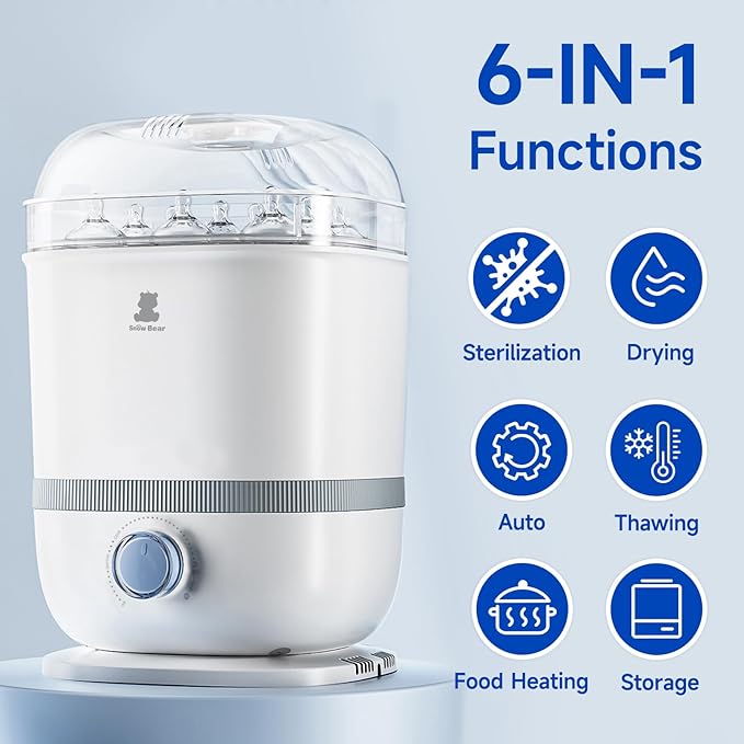 Snow Bear Baby Bottle Sterilizer and Dryer, 6-in-1 Electric Steam Bottle - Image 2