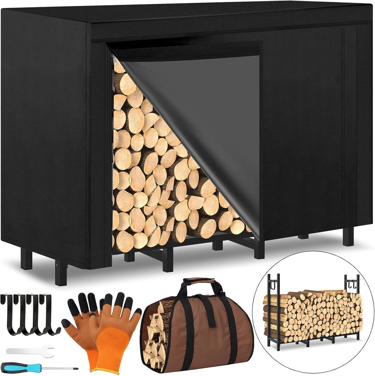 4ft outdoor firewood rack, wood storage with 600d, main product view