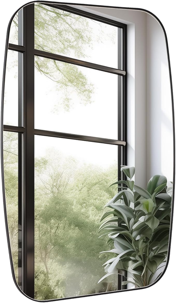 Black Oval Mirror, Oblong Bathrrom Mirror Modern Anti Rust by Bolrok