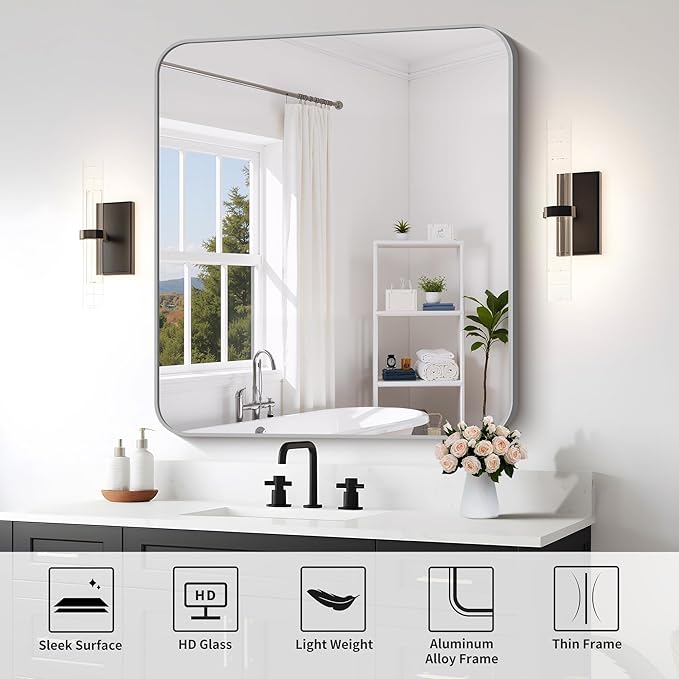 FORBATH 40x36 Inch Silver Bathroom Mirror - Image 6