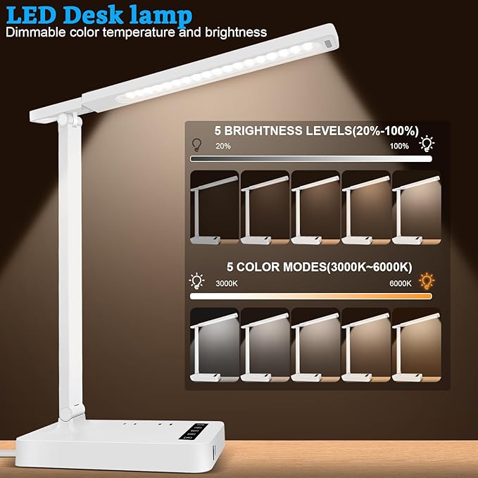 Smart Desk Lamp with 4-in-1 Charging Station, 5 Color temperatures and 5 - Image 2