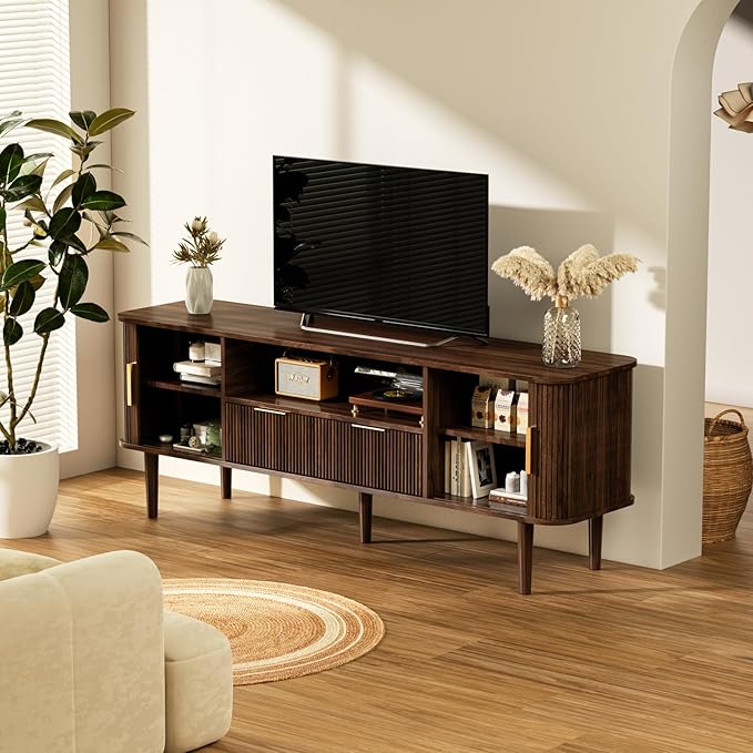 DAMCROP 62.4 Inch Fluted TV Stand, Modern Media Console Table - Image 3