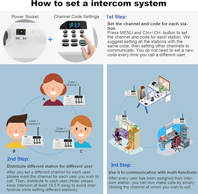 Wuloo Intercoms Wireless for Home 1 Mile Range 22 Channel 100 Digital Code - Image 6