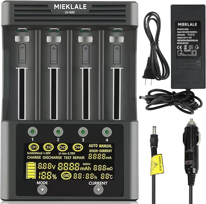 18650 Battery Charger, MIEKLALE 4-Bay 3A Fast Rechargeable Battery Charger by MIEKLALE