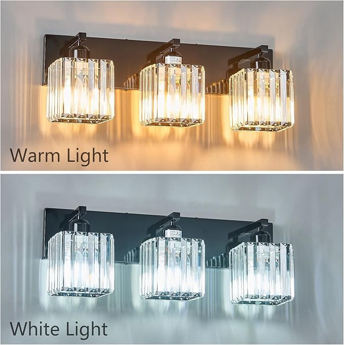 FDPBY Modern Bathroom Vanity Light 3-Lights Plating Black Crystal Bathroom Wall - Image 4