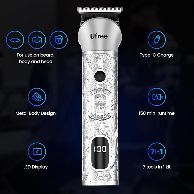 Ufree Beard Trimmer for Men, 7 in 1 Electric Shavers Razor, Cordless Hair - Image 6
