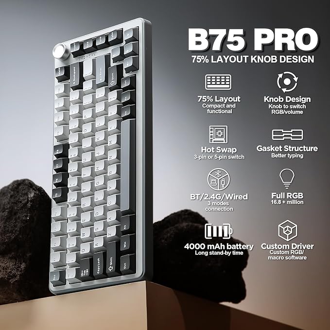 YUNZII B75 PRO Wireless Mechanical Keyboard, 75% Layout - Image 2