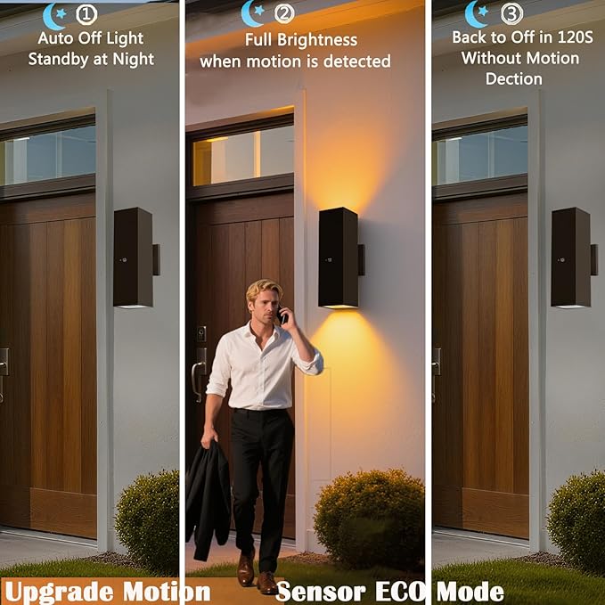 Motion Sensor Outdoor Wall Lights 2-Pack, Dusk to Dawn Exterior Light Fixtures - Image 2