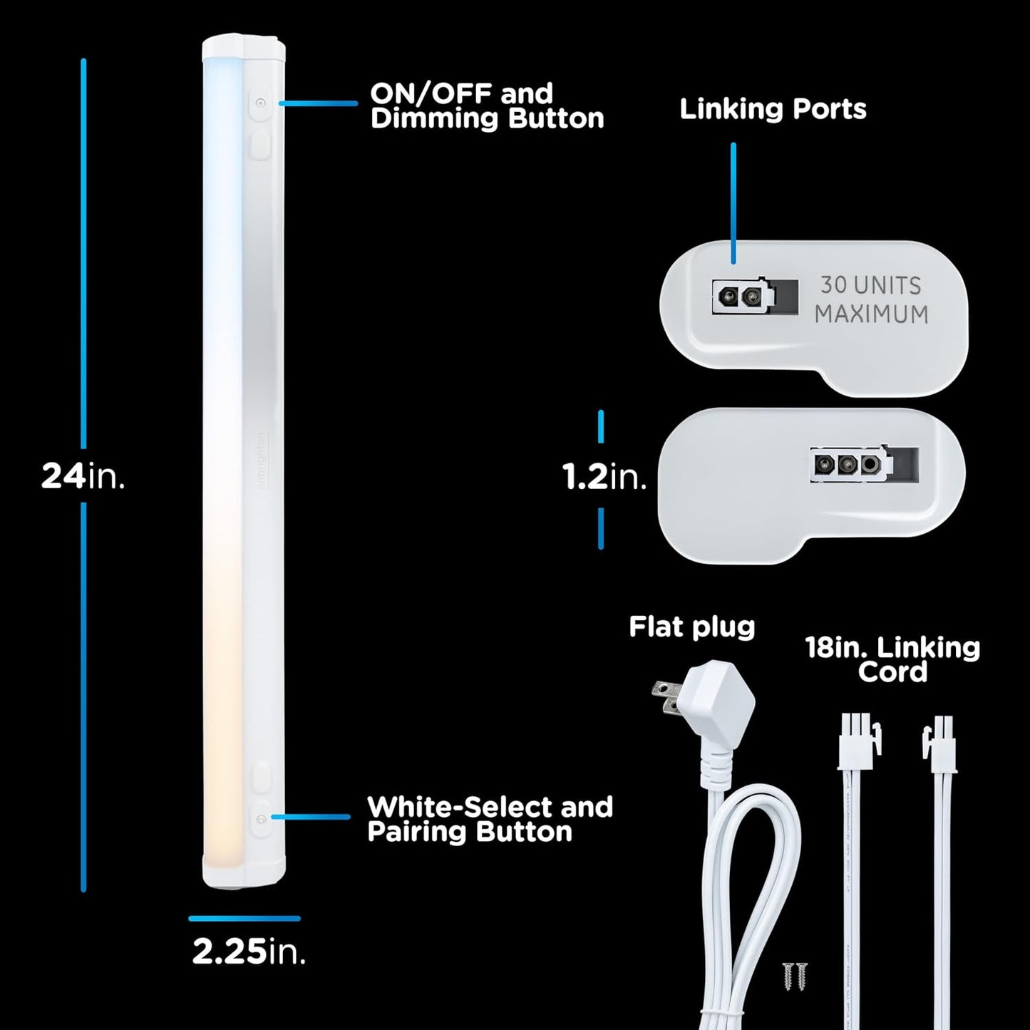 Enbrighten 24 inch Plug-in Under Cabinet Lights, 1561 Lumens, Five White Settings from (2700K-6500K), Full Range Dimmable, One-Touch Sync Control, Linkable Under Counter Lights for Kitchen 82786-T1