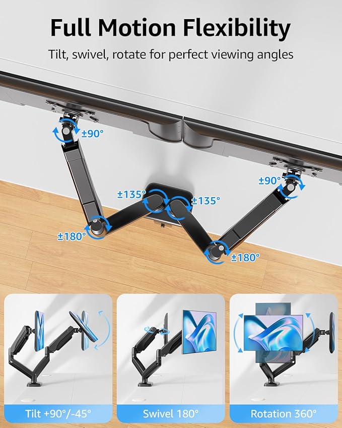 MOUNTUP Dual Monitor Stand for Desk, Monitor Arms for 2 Monitors 32 27 24 22 - Image 4