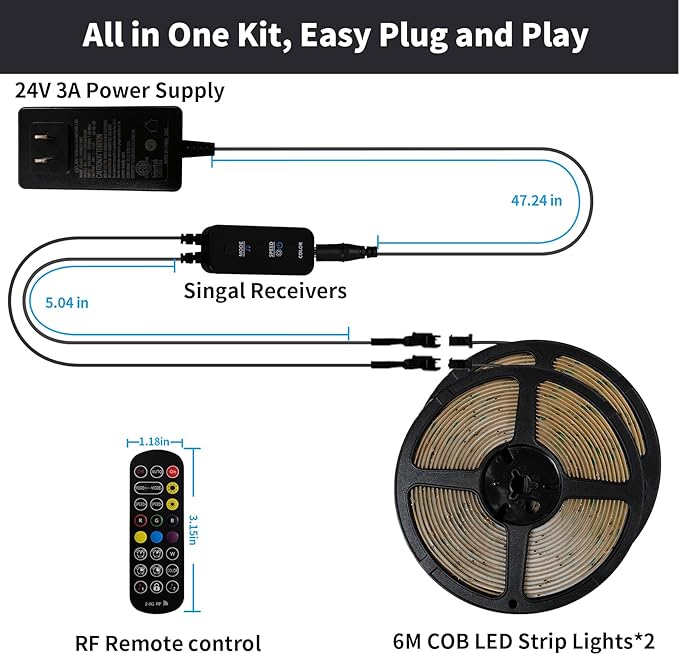 BUNACET 40ft COB RGB+IC LED Strip Lights, Bright Dream Color COB LED Light Strip - Image 6