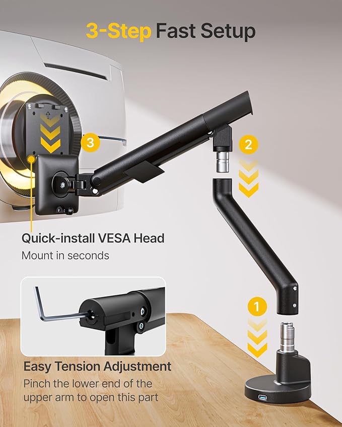 monTEK Single Monitor Arm with USB - Image 7