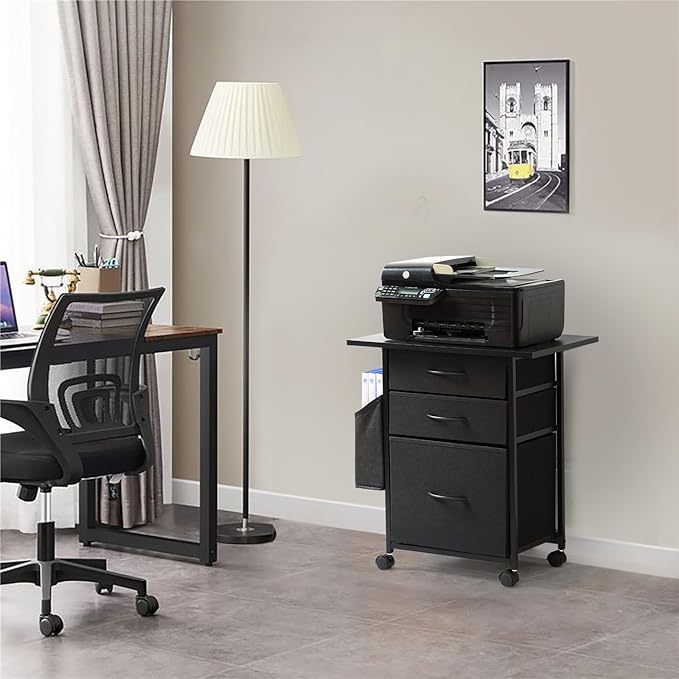 Printer Stand with 3 Fabric Drawer, Mobile File Cabinet - Image 9