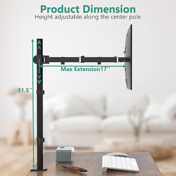 WALI Monitor Arm Mount for Desk, Single Extra Tall Computer Desk Mount - Image 4