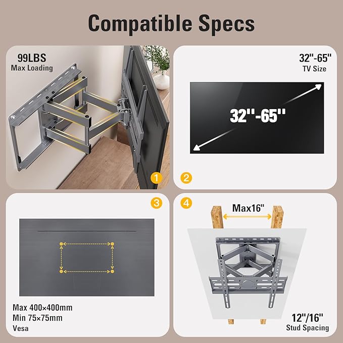 Mounting Dream TV Wall Mount for 32-65 Inch Television, Mount - Image 7