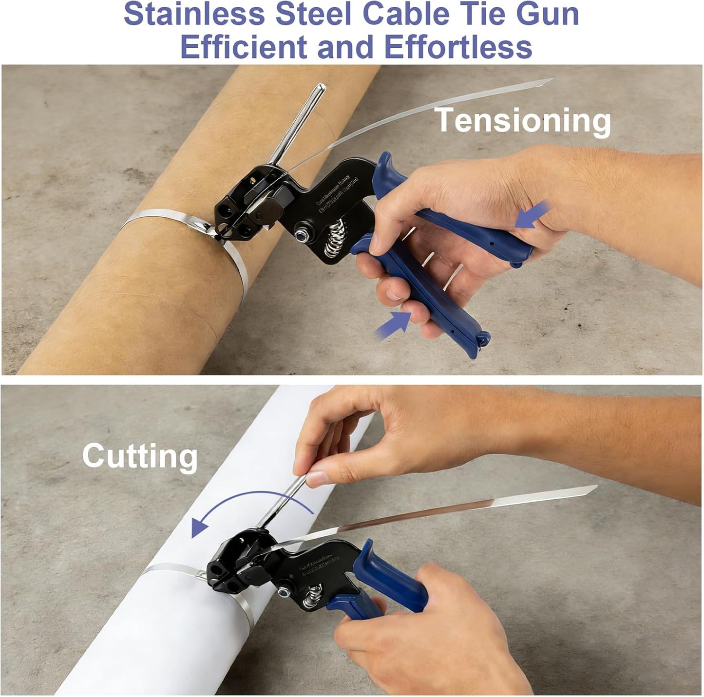 Metal Zip Ties Cutter, Stainless Steel Cable Tie Gun with Tensioning Installation Cutting Tool for Self-Locking Stainless Zip Ties with Free Zip Tie Release Tool, Dual-Hand Operation