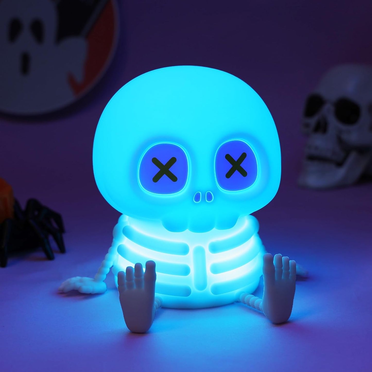 Ammonite Skeleton Night Light, Silicone Skull Lamp, 8 Colors & 2-Level Adjustable Warm Light, Touch Control LED Bedside Lamp for Home, Summerween Party, Halloween Decor, Gift for Christmas Birthday