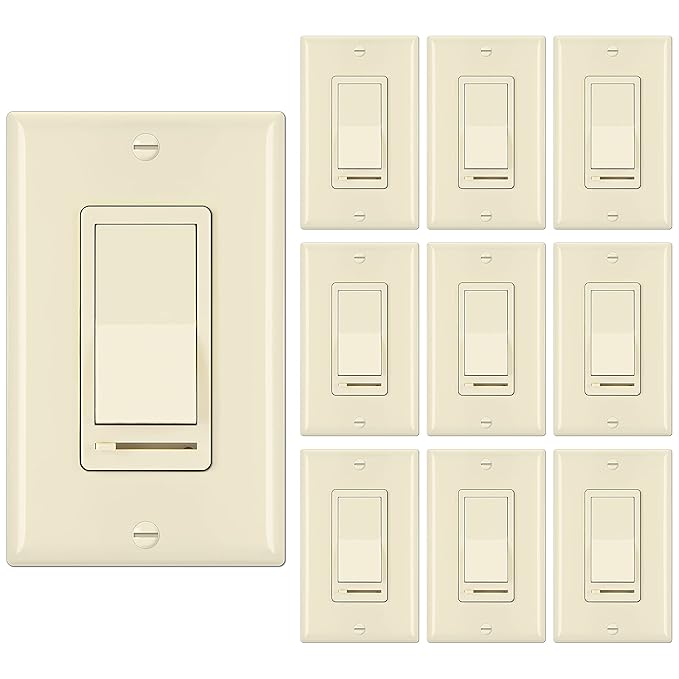 BESTTEN 10 Pack Almond Dimmer Light Switch, 3 Way or Single Pole Dimmer Switches by BESTTEN