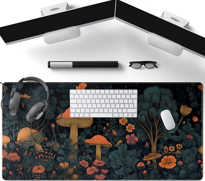 Mushroom Retro Mouse pad Desk Mat Dark Vintage Floral Forest Pad XXL, Aesthetic - Image 4
