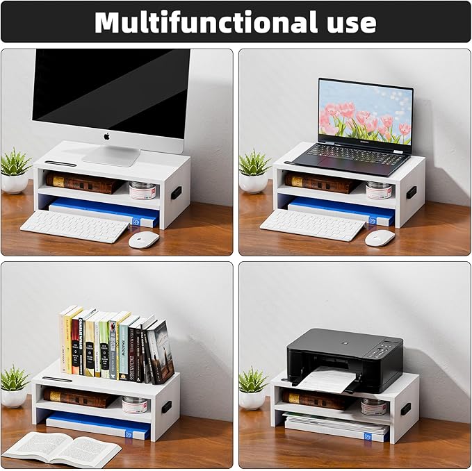 Marbrasse Monitor Stand Riser, 16.5 Inch 2 Tier Computer Printer Shelf Stand - Image 7