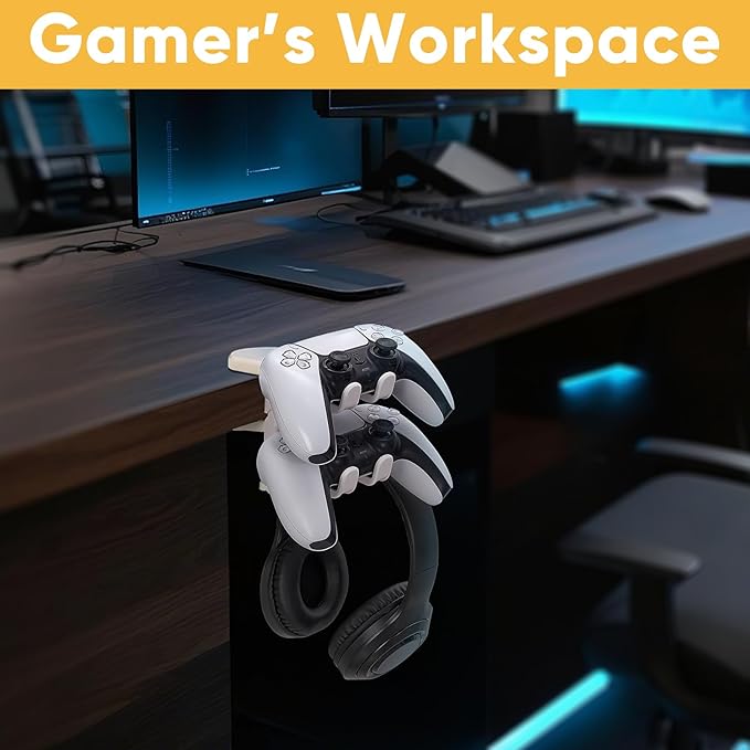 3-in-1 Under Desk Headphone Hanger - Image 4