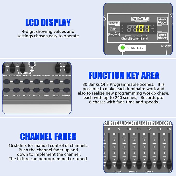 Wiwreenm DJ Controller 384CH Fog DMX-512 DJ Controller Support 30 Banks 8 - Image 6