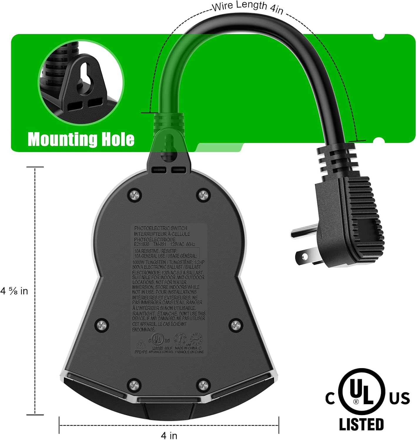 Minetom Outdoor Light Plug-in Timer, Heavy Duty Mechanical Timer Switch, 3 Grounded Electrical Outlets for Christmas Lighting Outdoor and Indoor, UL Listed, Black, 13 Amp