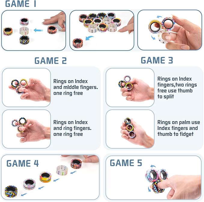 15Pcs Magnetic Adults Fidget Toys Rings, Stocking Stuffers - Image 2