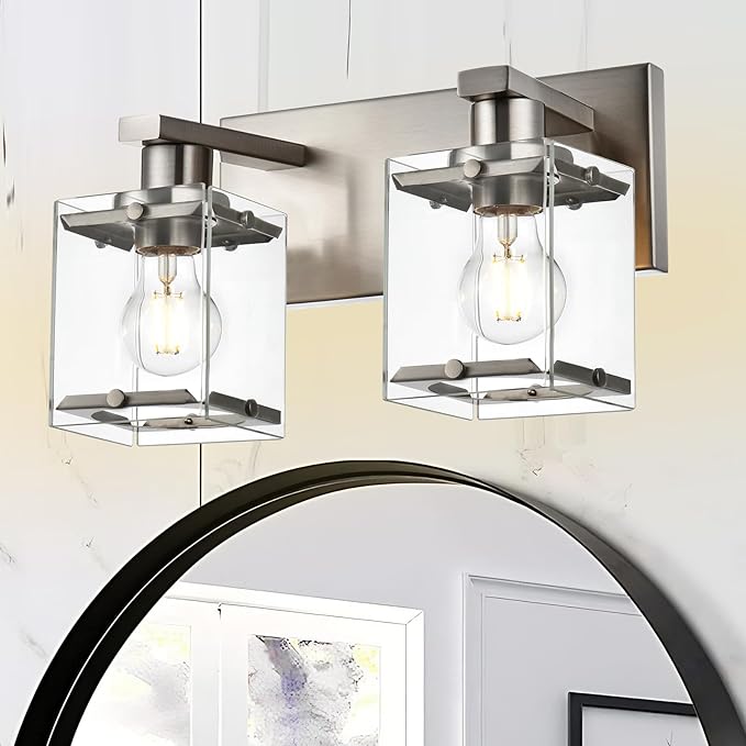 WINSHEN 2-Lights Wall Sconce Lighting E26 Bulb Base, Modern Brushed Nickel by WINSHENLighting