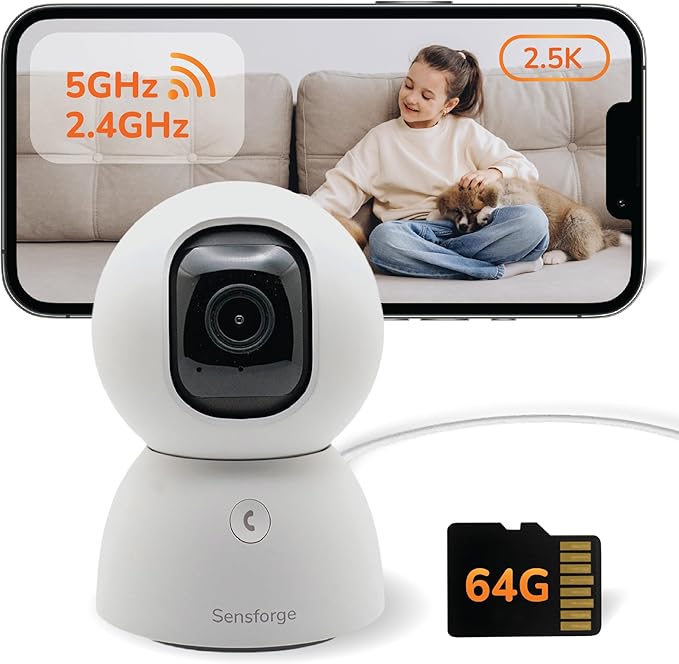 Sensforge 2.5K Indoor Pan-Tilt Dome Security Camera, AI Human & Pet Detection by Sensforge