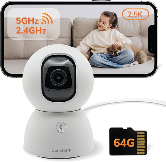 Sensforge 2.5K Indoor Pan-Tilt Dome Security Camera, AI Human & Pet Detection by Sensforge