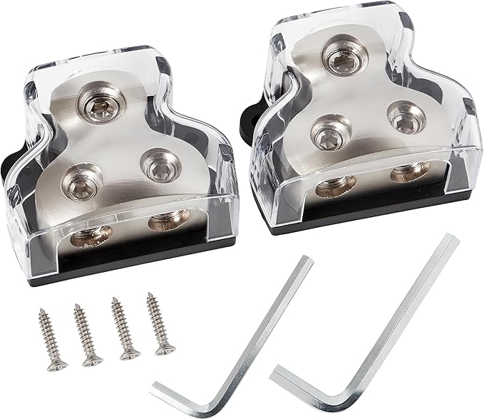 NuIth 2PCS 2-Way Power Distribution Block, 0/2/4 Gauge Input in 4/8 Gauge Out by NuIthAutoAccessories