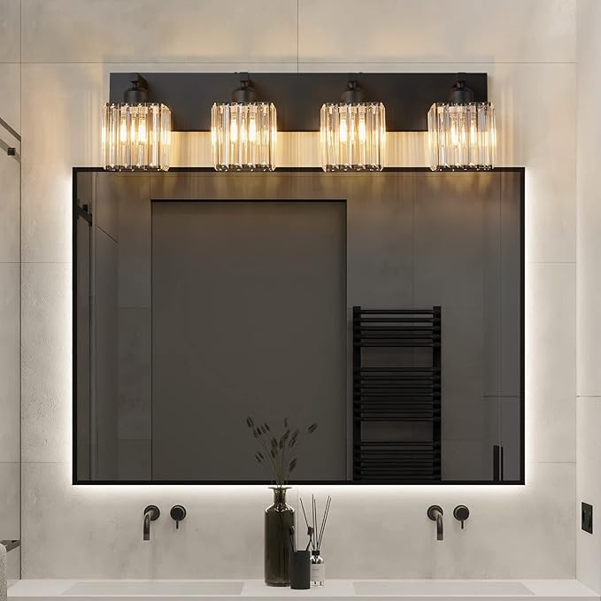 FDPBY Modern Bathroom Vanity Light 4-Lights Modern Black Crystal Wall Light - Image 2