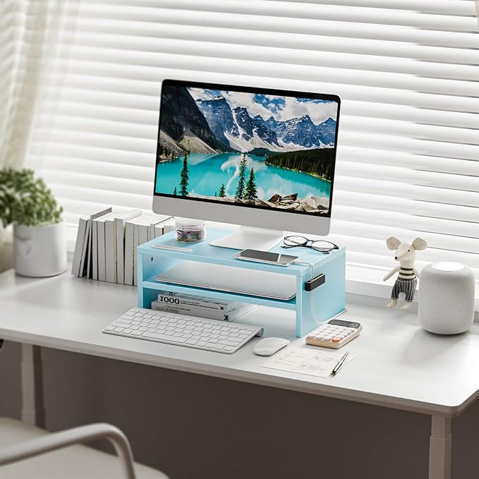 Marbrasse Monitor Stand Riser, 16.5 Inch 2 Tier Computer Printer Shelf Stand - Image 2