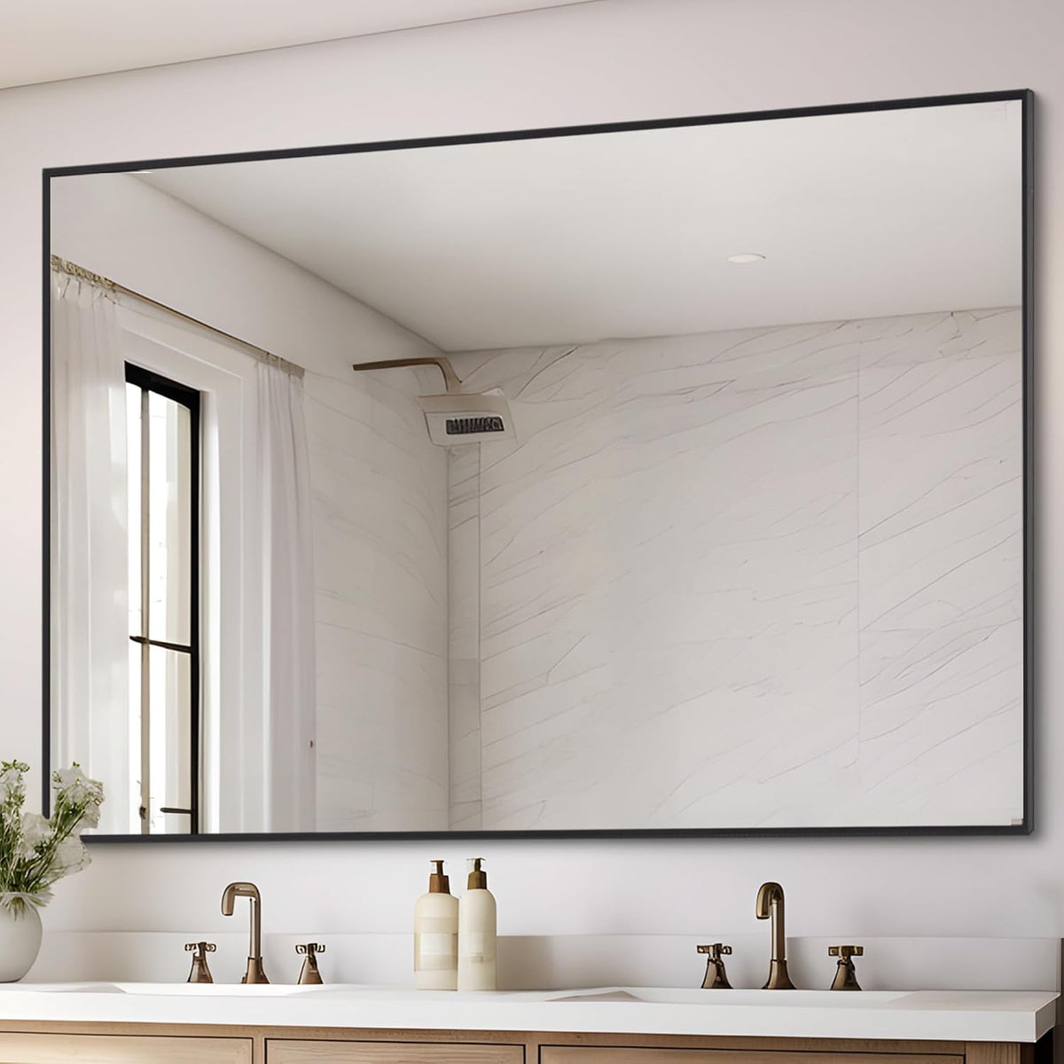 Black Bathroom Mirror for Wall, 36x48 Inch Rectangle Mirrors