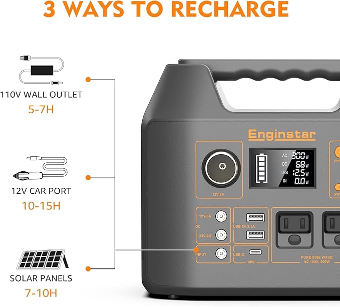 Enginstar Solar Generator, 296Wh Portable Power Station, 110V Pure Sine Wave - Image 7