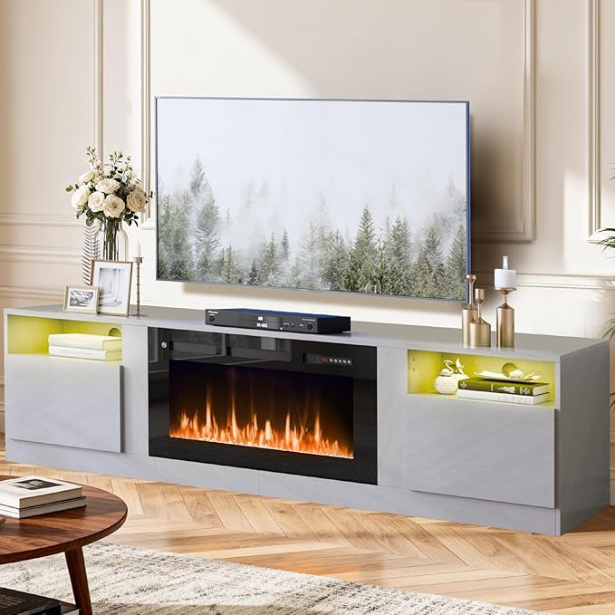 YISUFO 80” TV Stand with 36” Electric Fireplace, Large Modern Media - Image 8