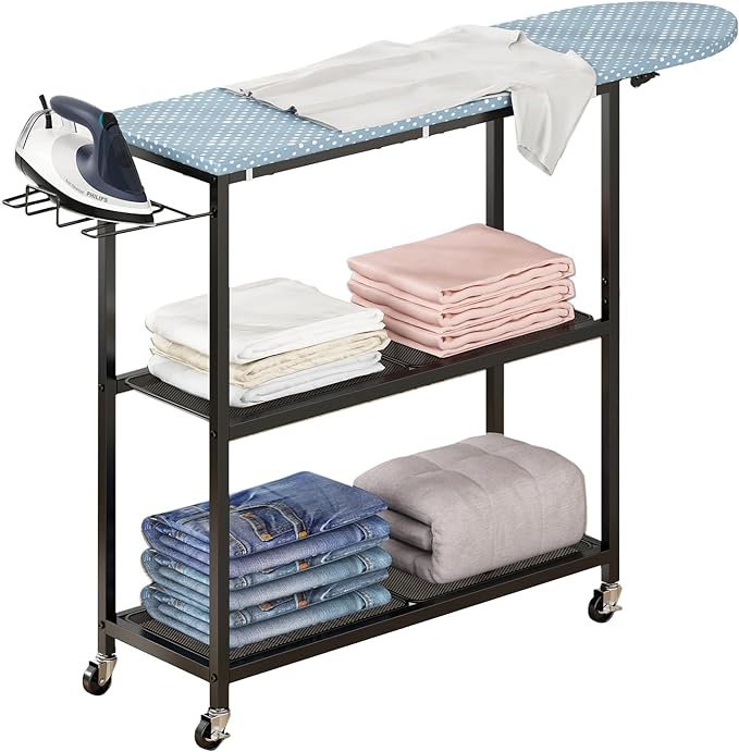 GILLAS Ironing Board with 2 Tier Storage Basket, Movable Ironing Board Full Size - Image 2