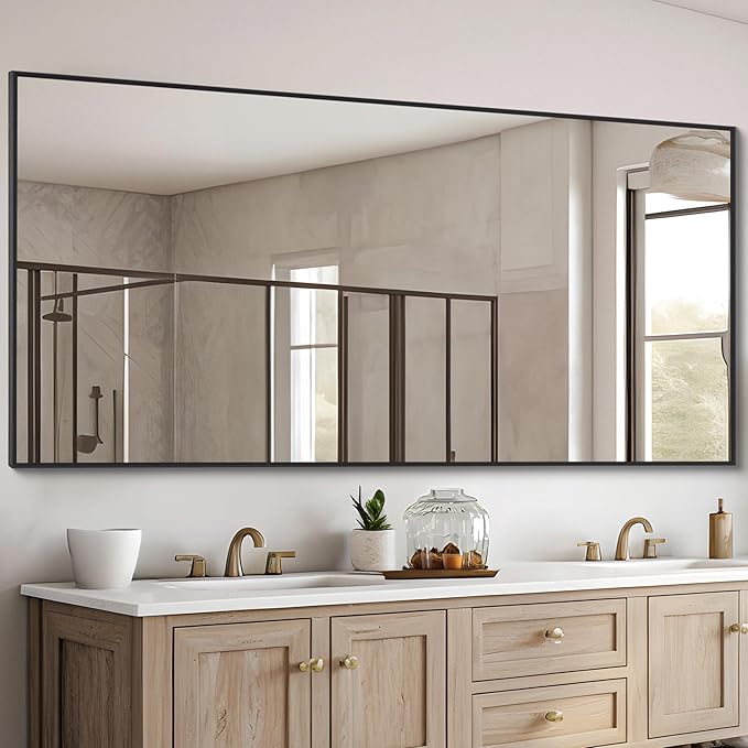 Black Bathroom Mirror for Wall, 30x60 Inch Rectangle Mirrors - Image 3