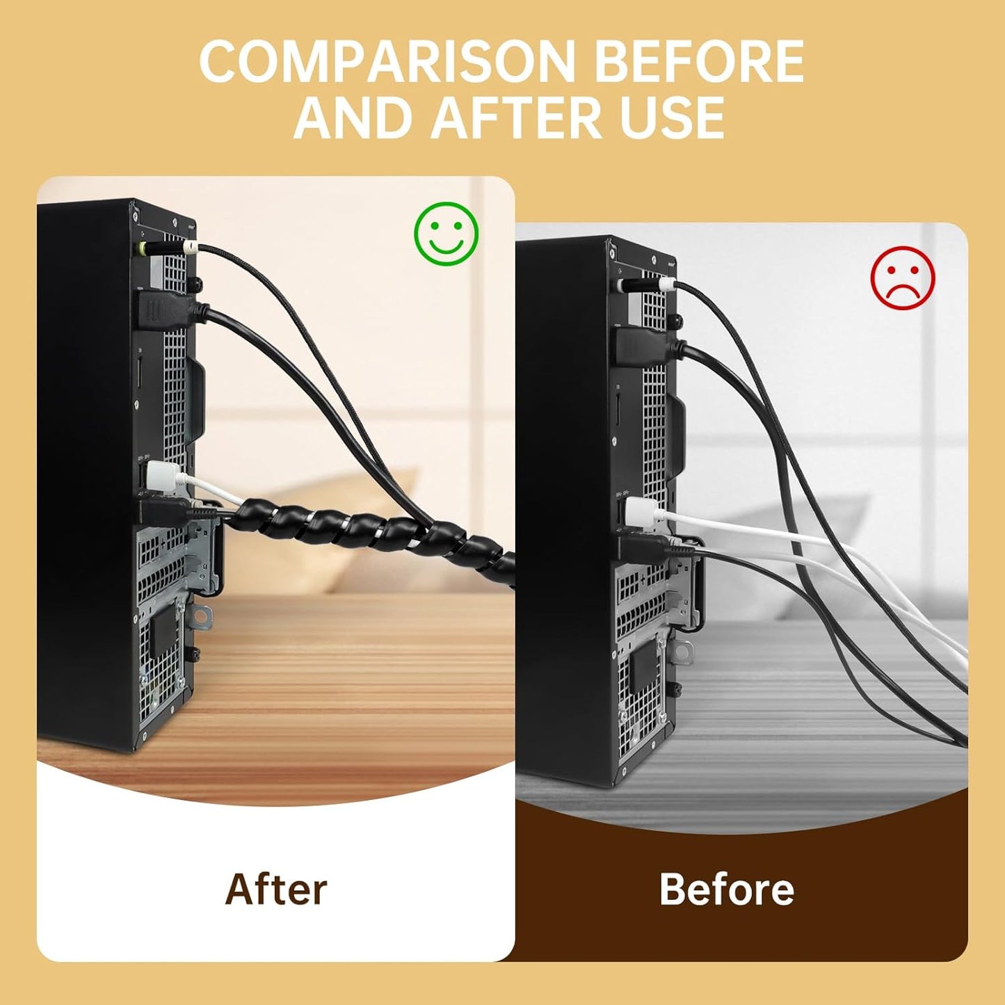 Spiral Cable Wrap, 10ft Cable Sleeves for Cords, Flexible Cable Management Sleeve for Computer, Power, Audio & Video Cords (Black, 5/16")