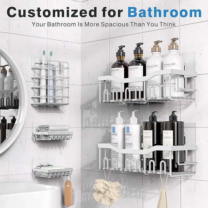 EUDELE 5-Pack Rustproof Stainless Steel Shower Caddy – No Drill Adhesive - Image 2