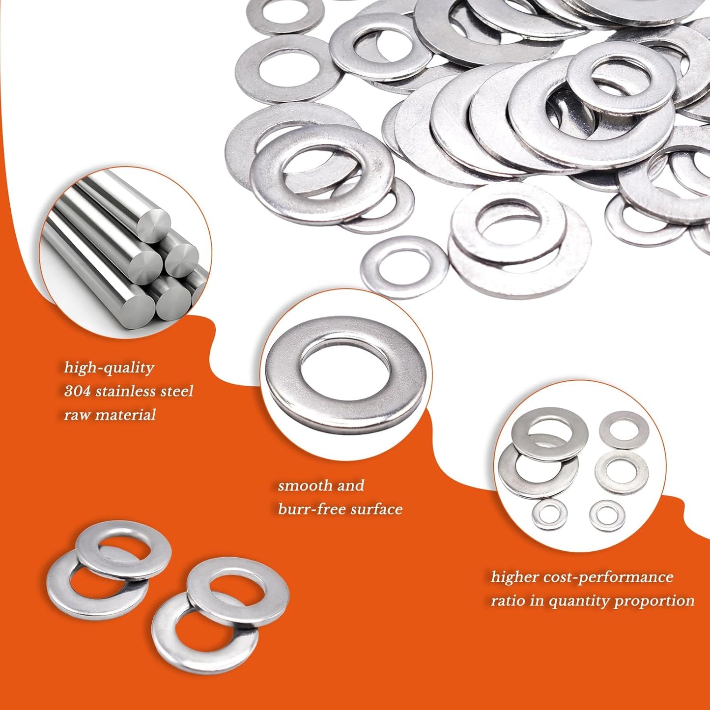 M5×10×1mm Flat Washer 100PCS 304 Stainless Steel Washers for Screws & Bolts A2-70 Metal Washer DIN 125A Fender Washers for Automotive & DIY