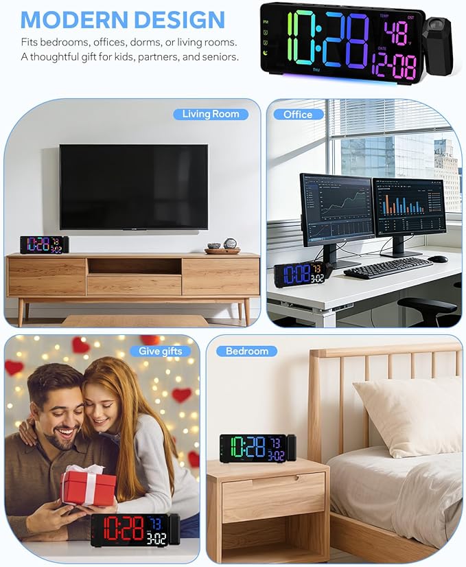 EVILTO Projection Alarm Clocks, RGB Desk Clock - Image 7