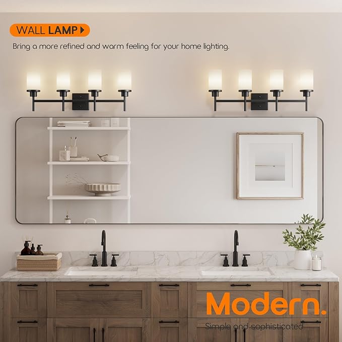 AONEON Wall Light Fixtures 4-Light Over Mirror, Matte Black Vanity Lights - Image 2