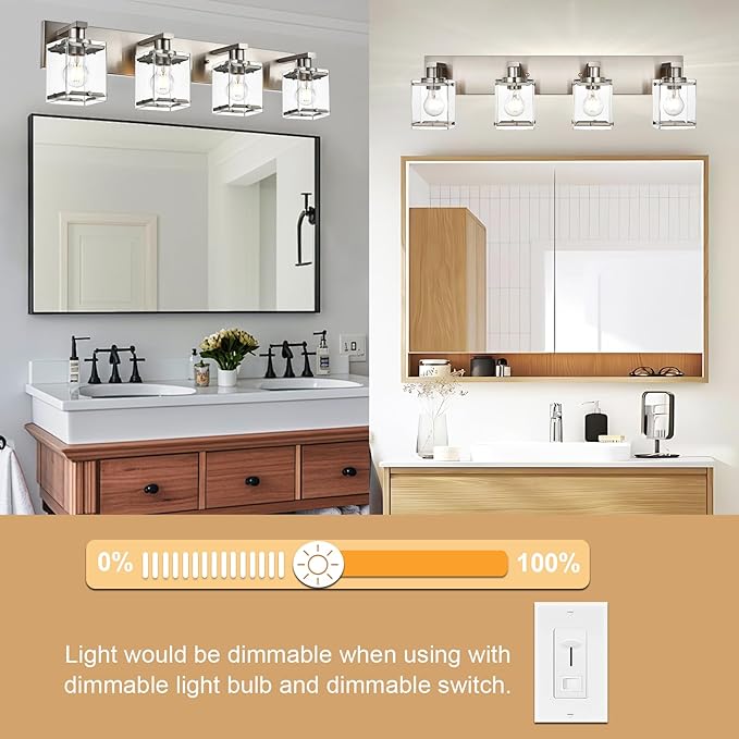 WINSHEN 4-Lights Bathroom Vanity Light Fixtures in Brushed Nickel, E26 Socket - Image 5