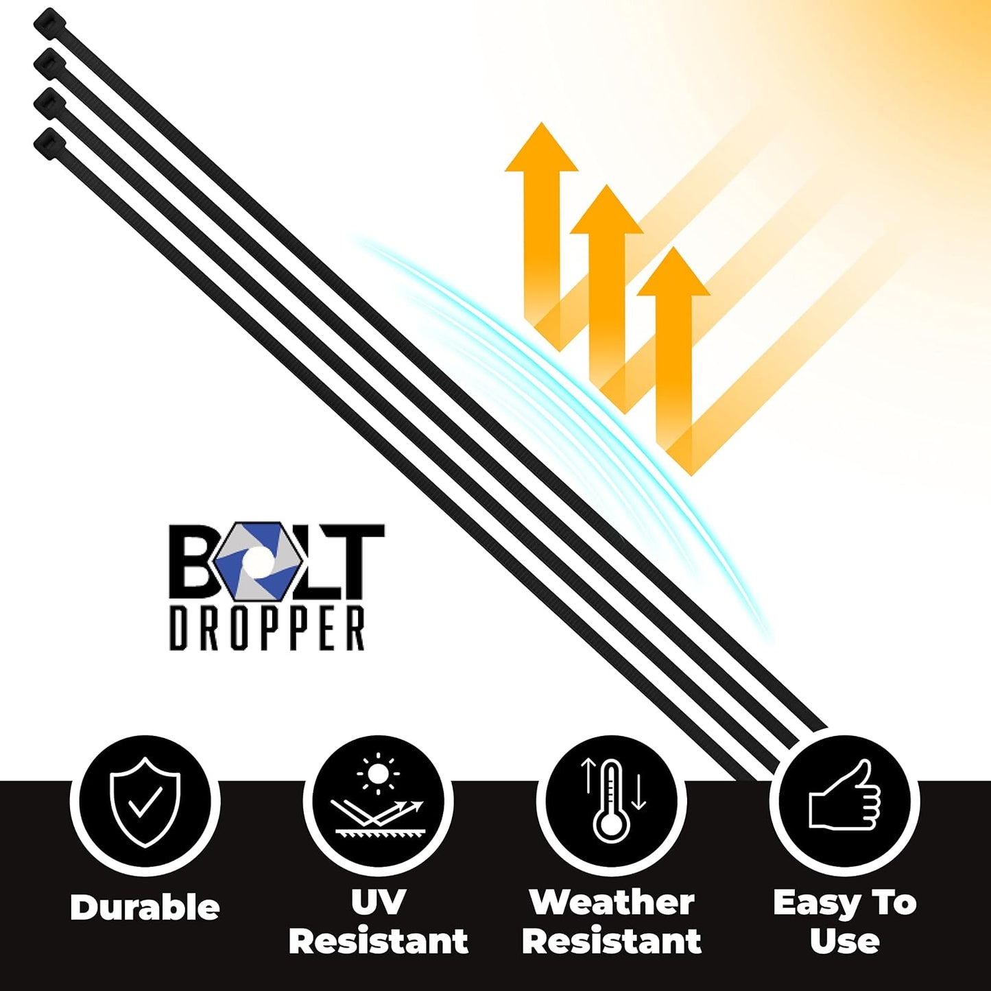 Bolt Dropper 12" Black Zip Cable Ties (100 Set), 120lbs Tensile Strength - Heavy Duty, Self-Locking Durable Plastic Cable Wire Ties for Indoor and Outdoor by Bolt Dropper (Black) (Pack of 5)