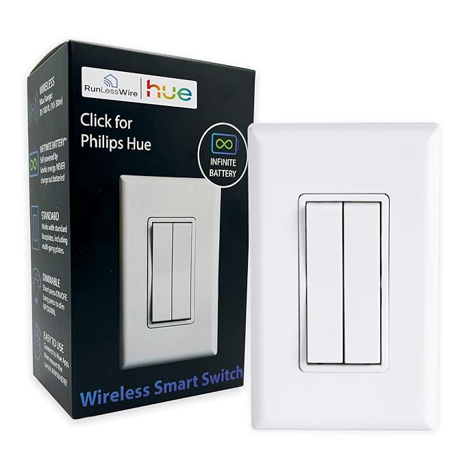 RunLessWire Click for Philips Hue – Battery-Free Wireless Smart Light Switch by RunLessWire