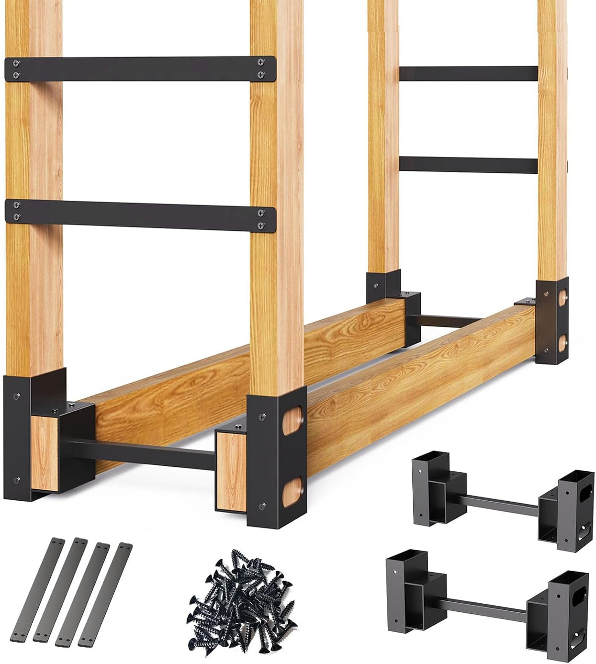 eibikdi firewood rack outdoor, black, set of 2, main product view